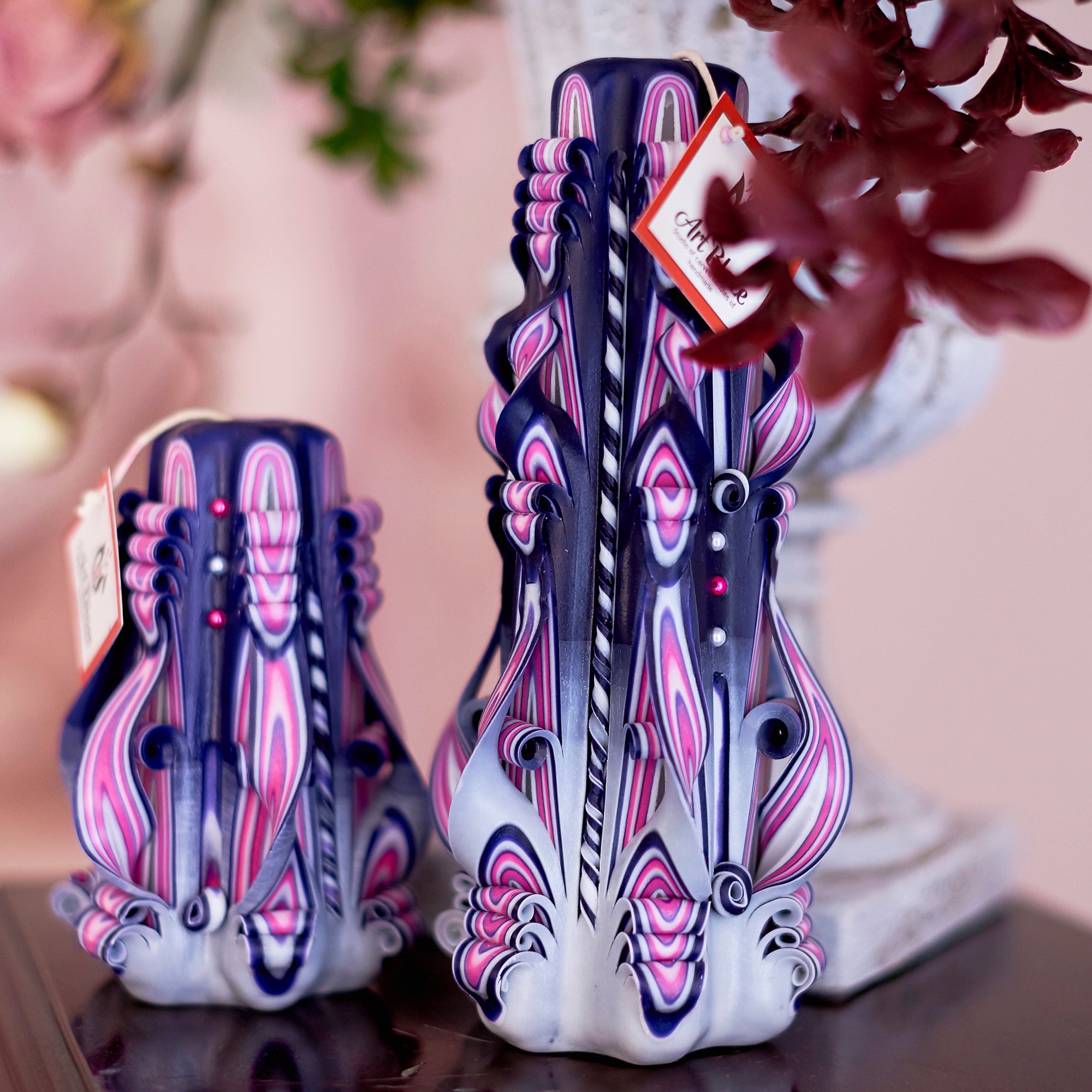 Set of carved candles "Lilac Sunset"