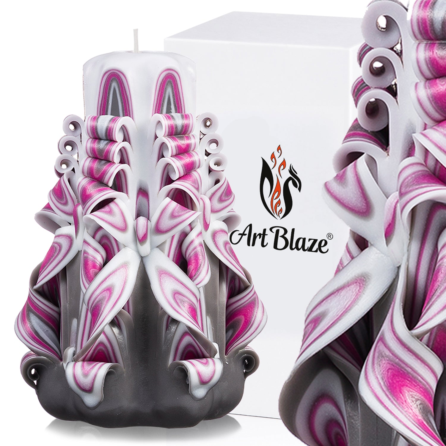 Carved candle "Crimson Haze" small