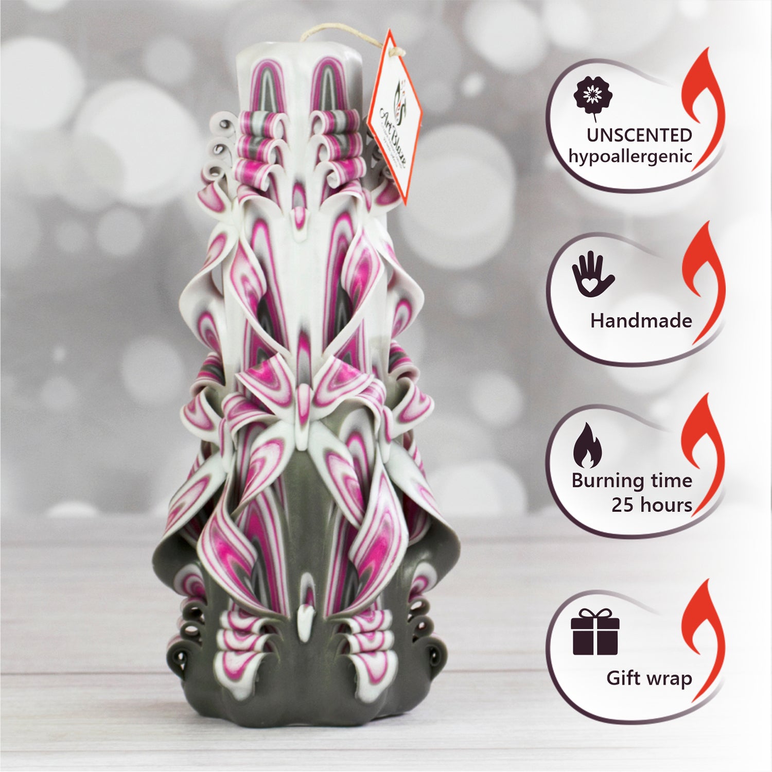 Carved candle "Crimson Haze" large