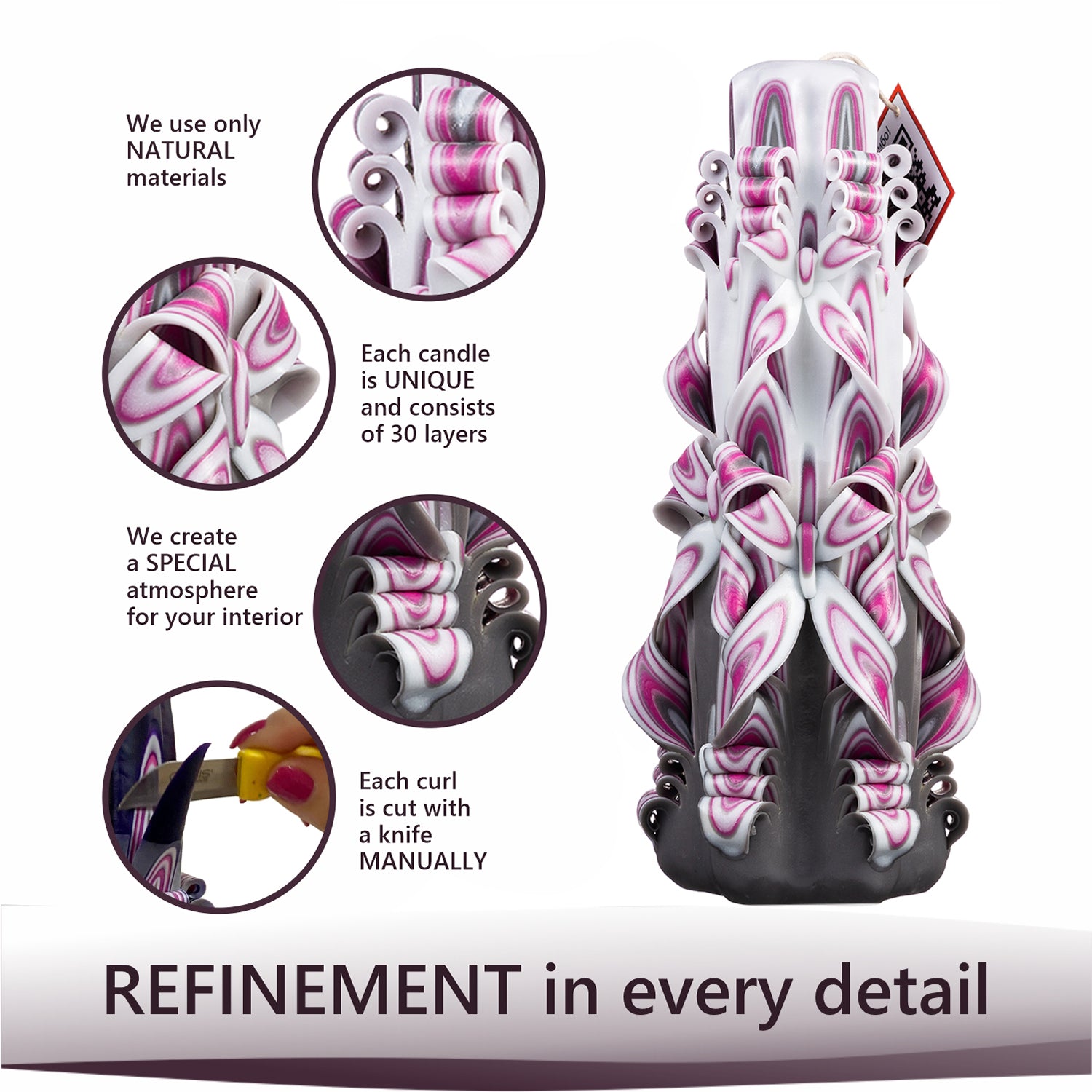 Carved candle "Crimson Haze" large