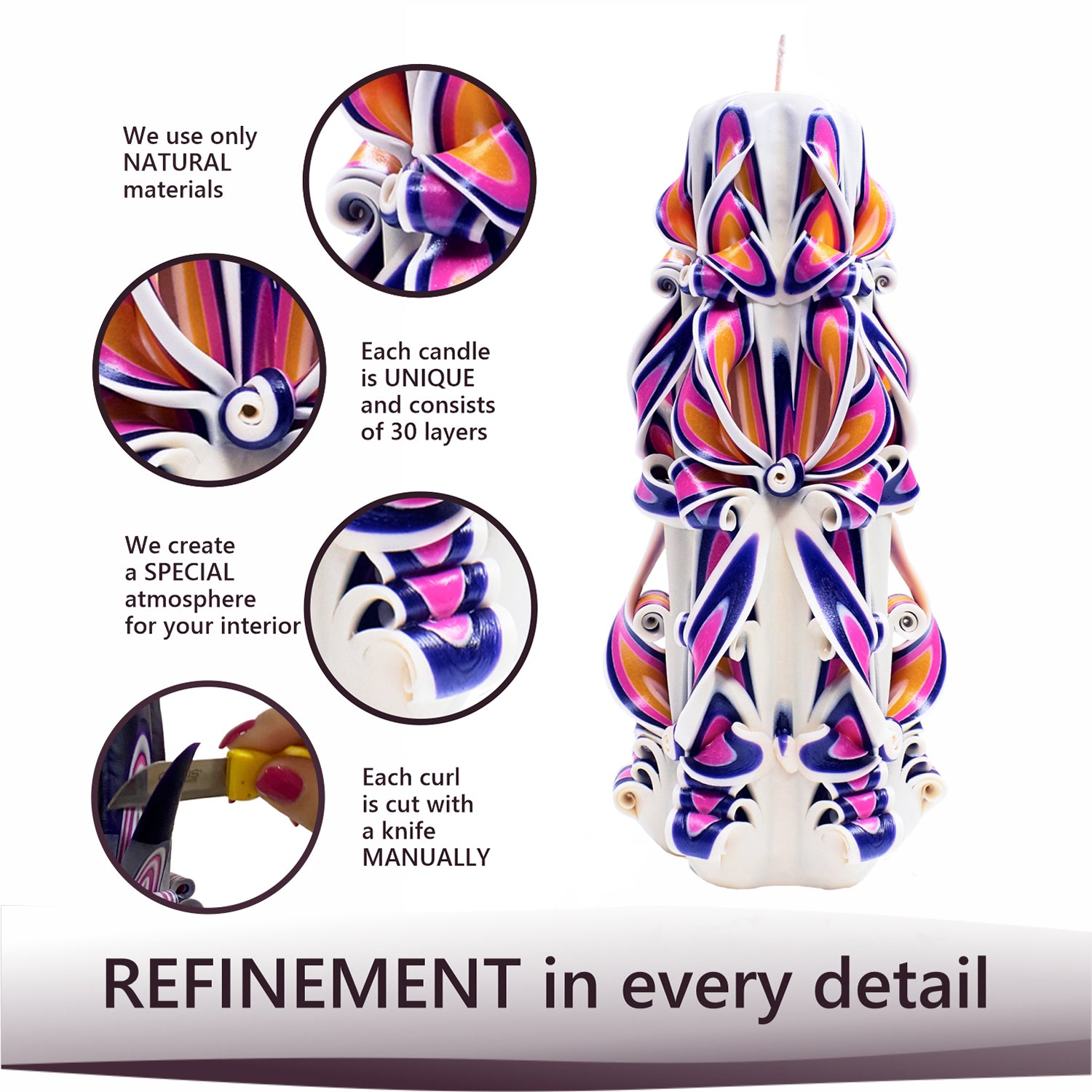 Set of carved candles "Royal Pearl"