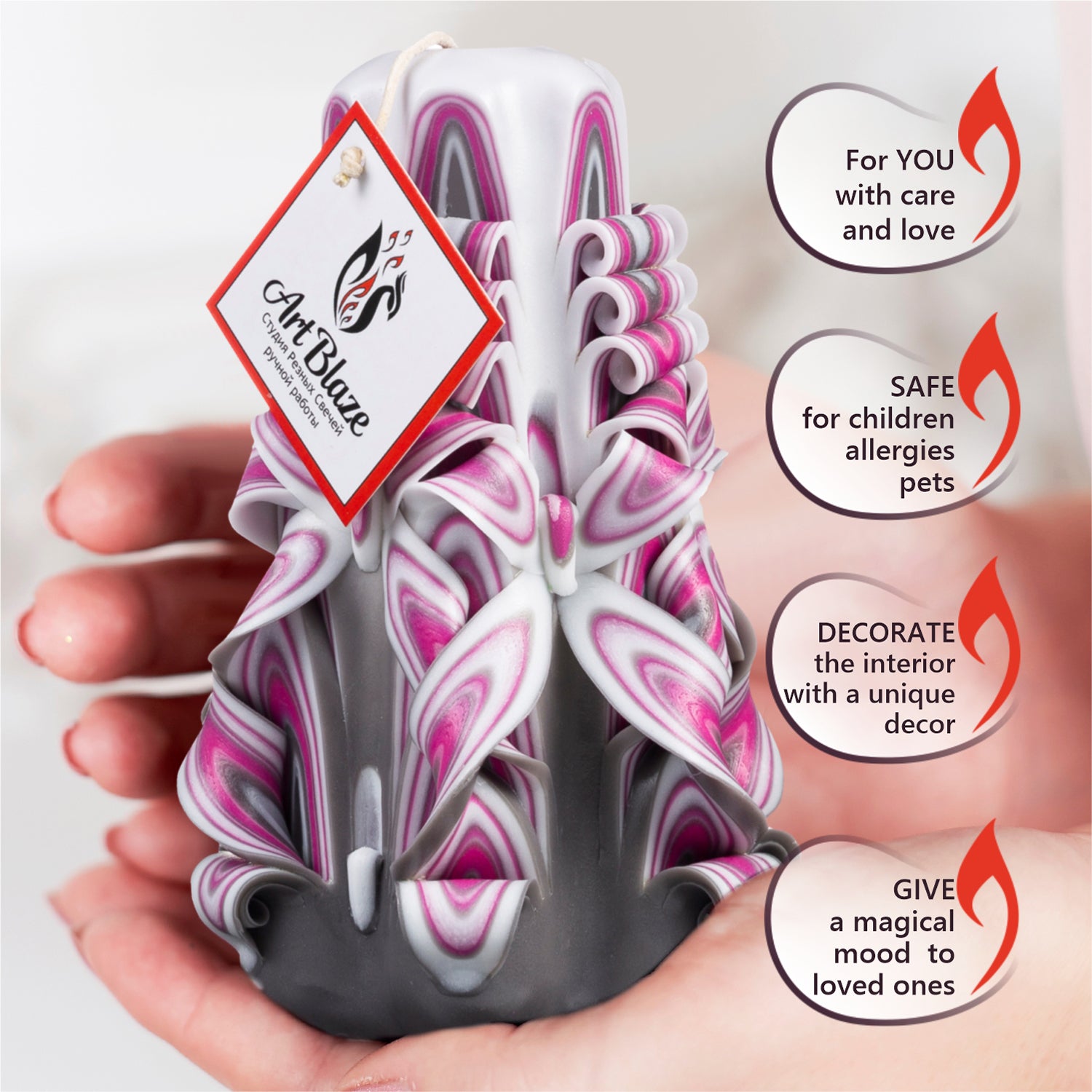 Carved candle "Crimson Haze" small