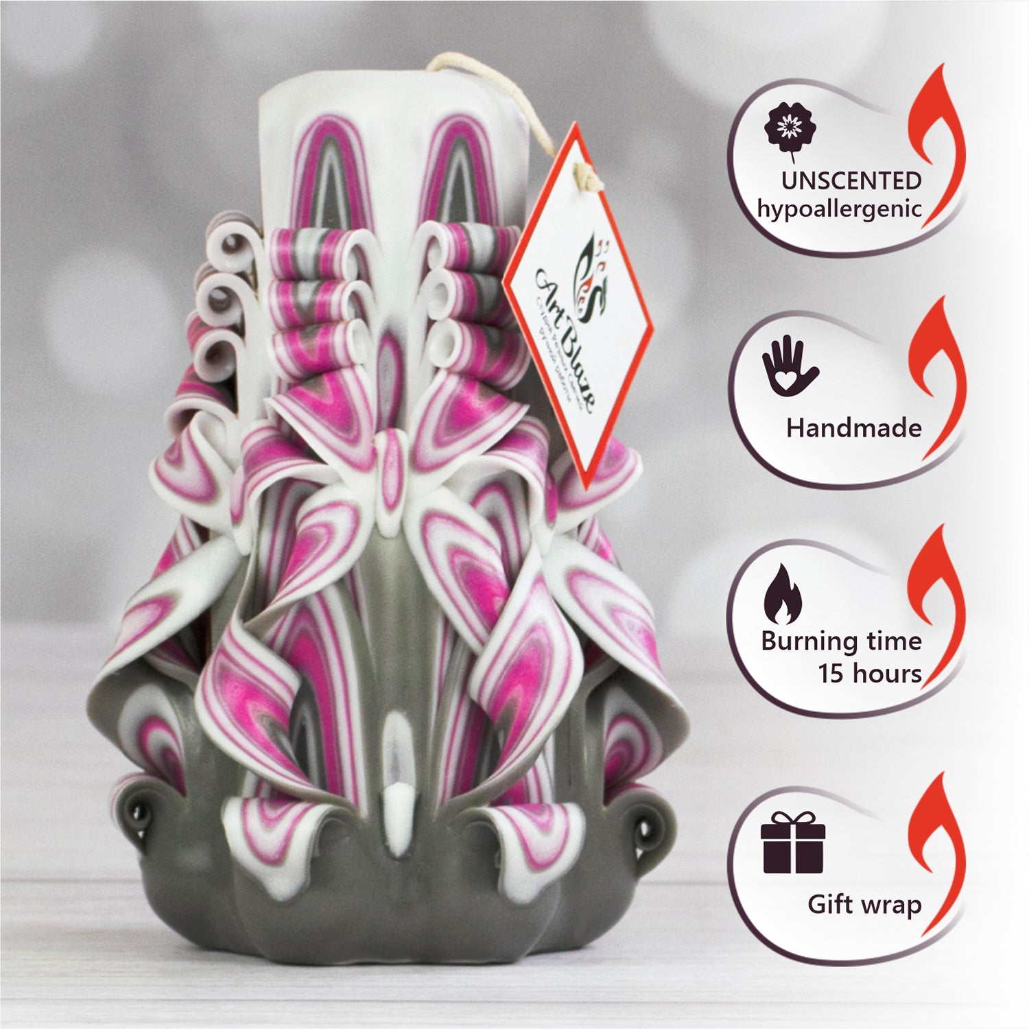 Carved candle "Crimson Haze" small