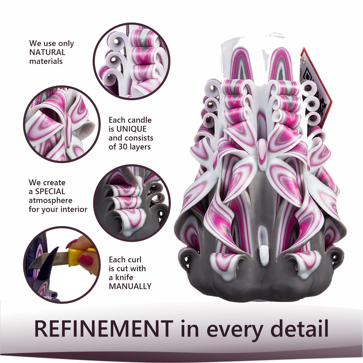 Carved candle "Crimson Haze" small