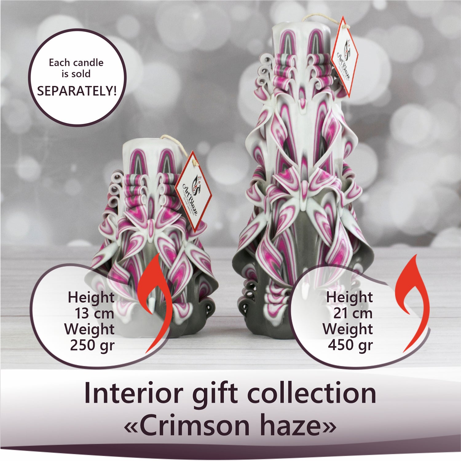 Carved candle "Crimson Haze" small