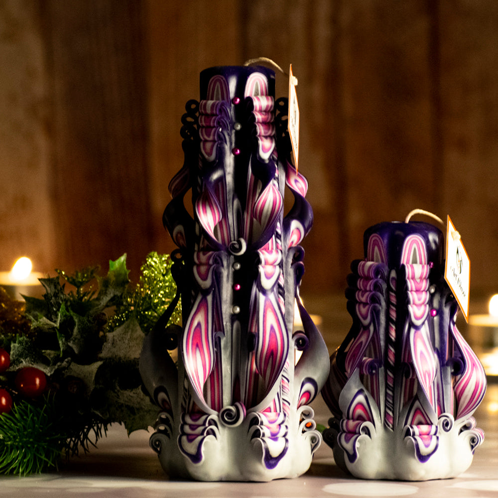 Set of carved candles "Lilac Sunset"