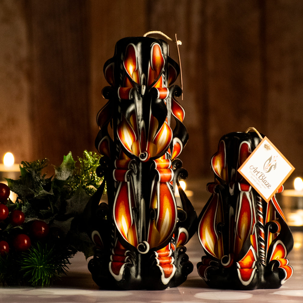 Set of carved candles "Amber Flame"