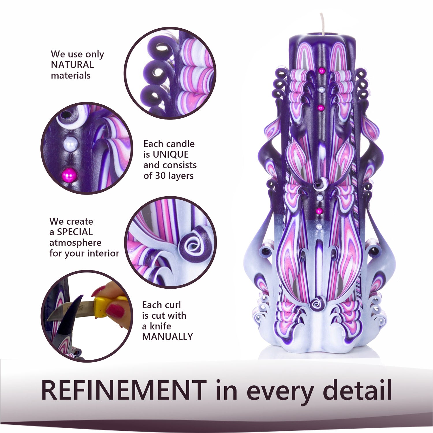 Set of carved candles "Lilac Sunset"