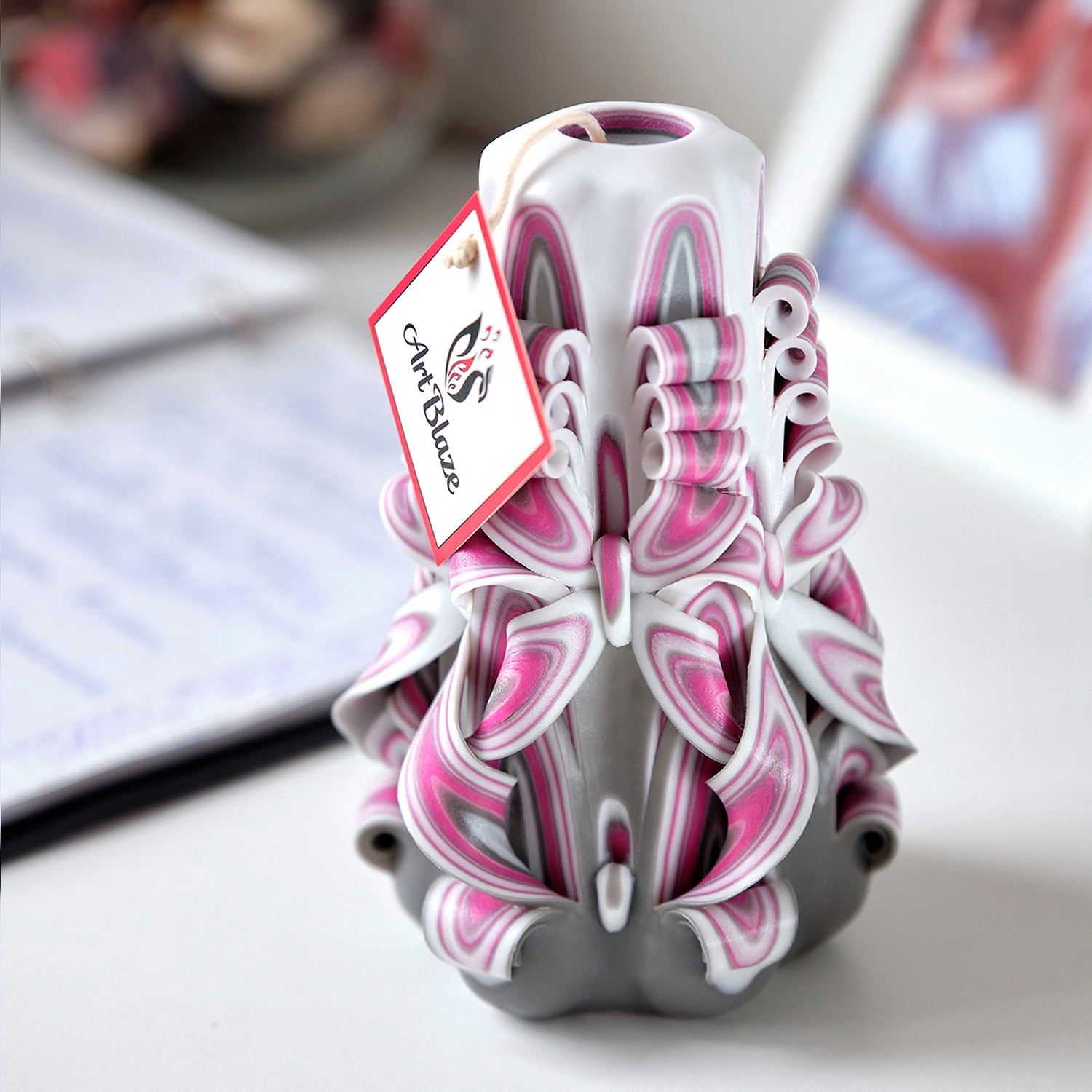 Carved candle "Crimson Haze" small