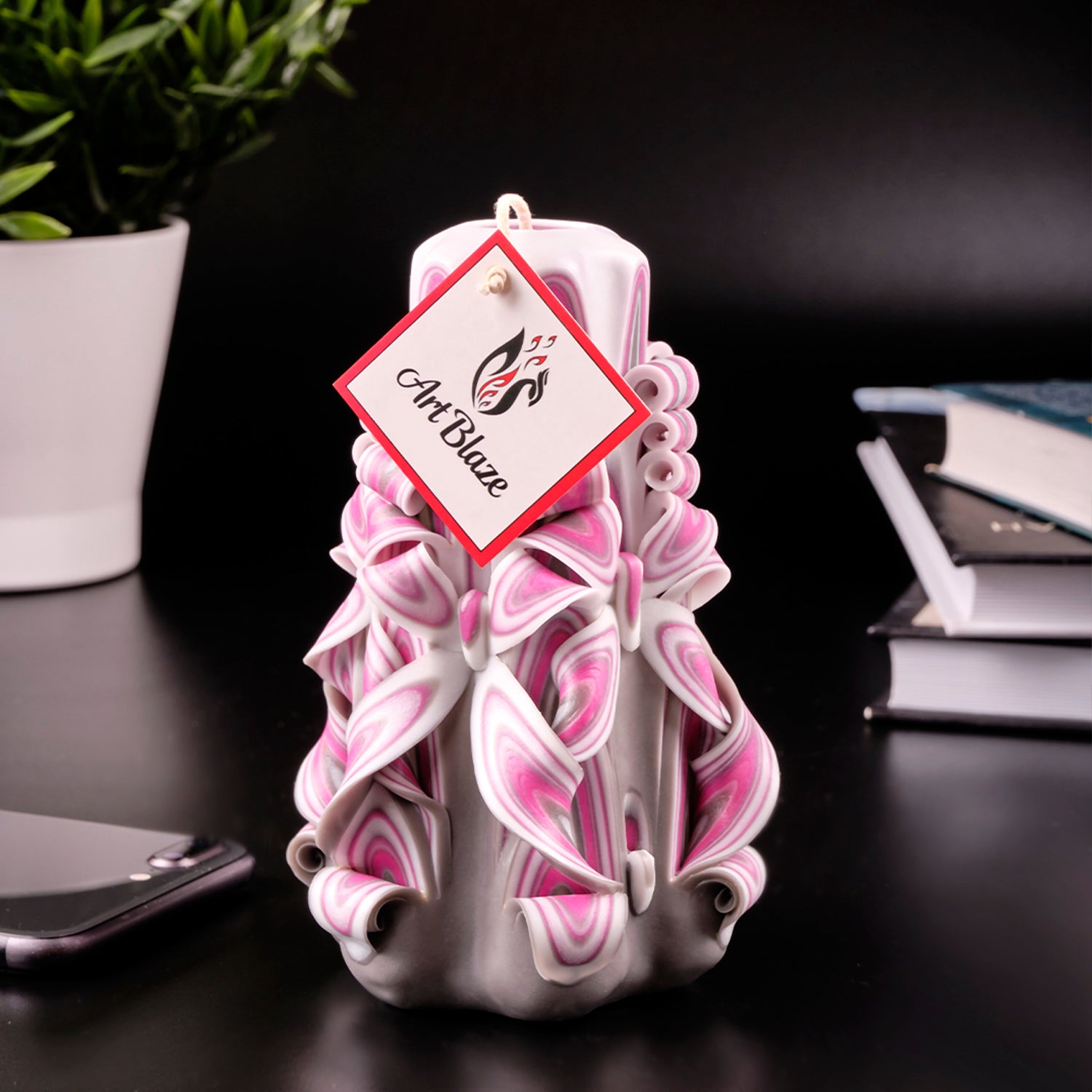 Carved candle "Crimson Haze" small