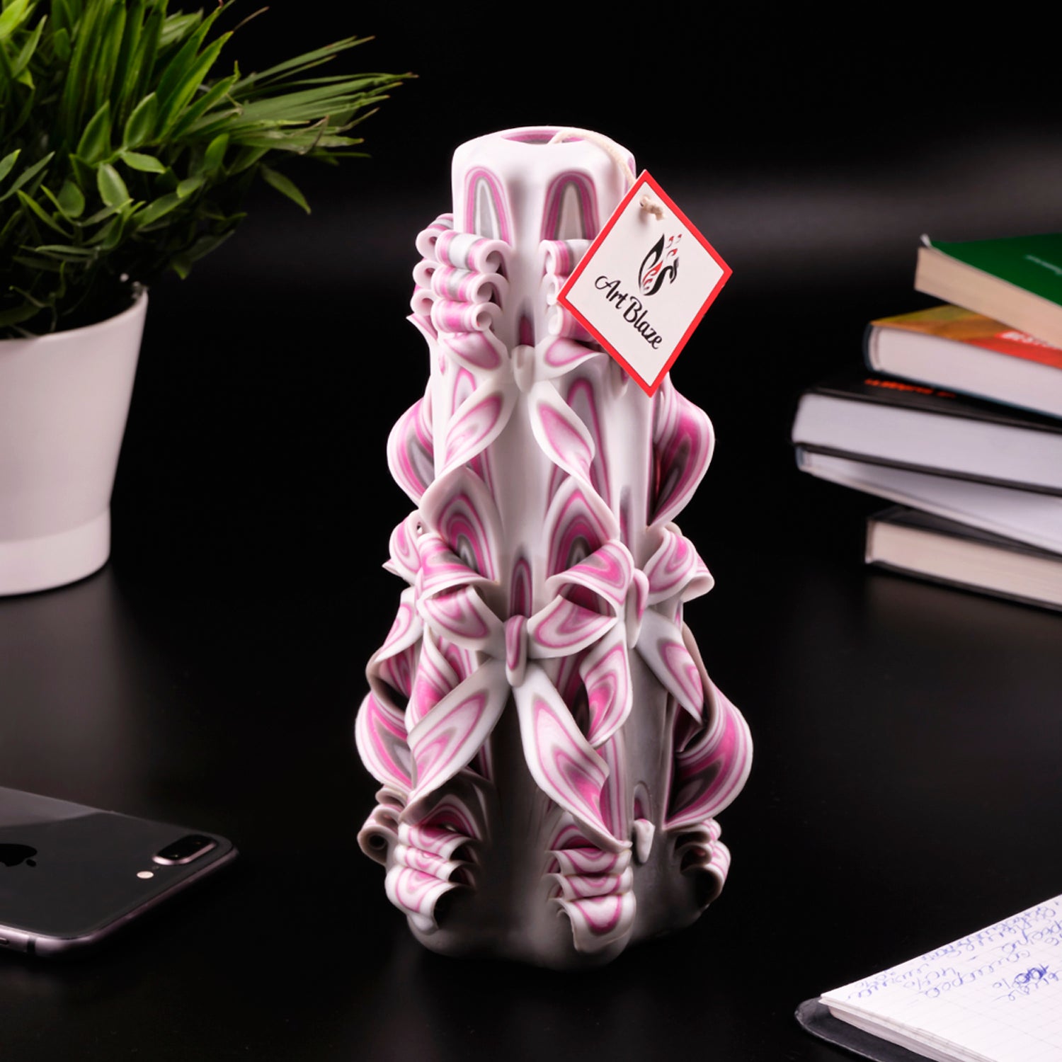 Carved candle "Crimson Haze" large