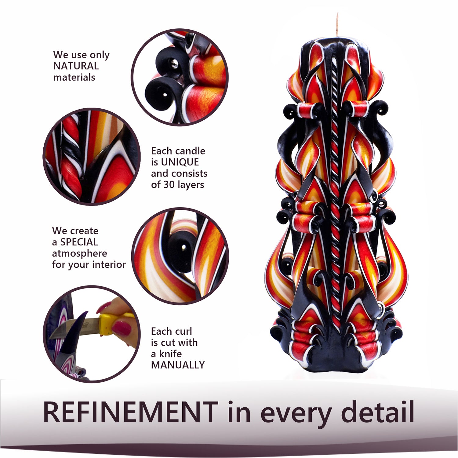 Set of carved candles "Amber Flame"