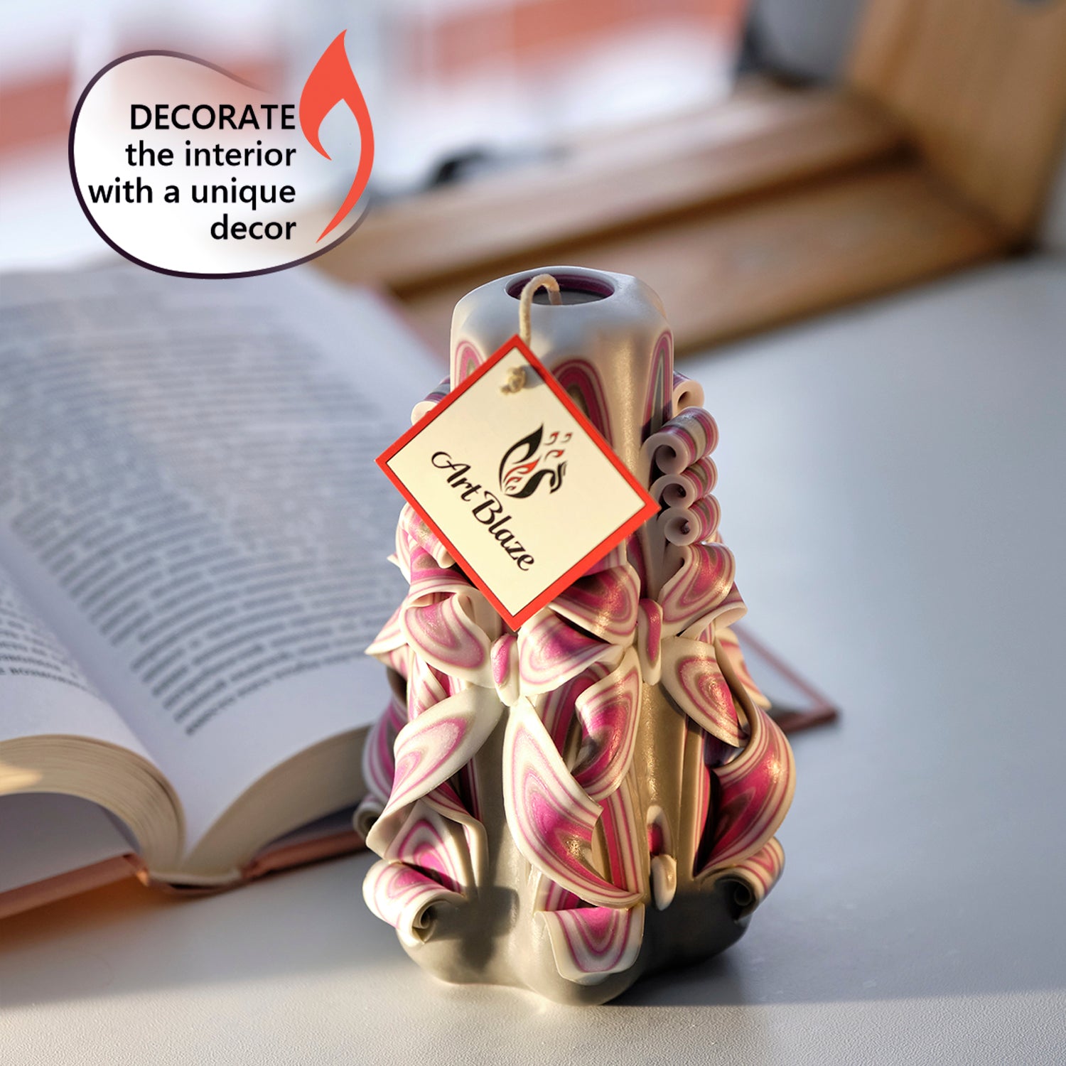 Carved candle "Crimson Haze" small