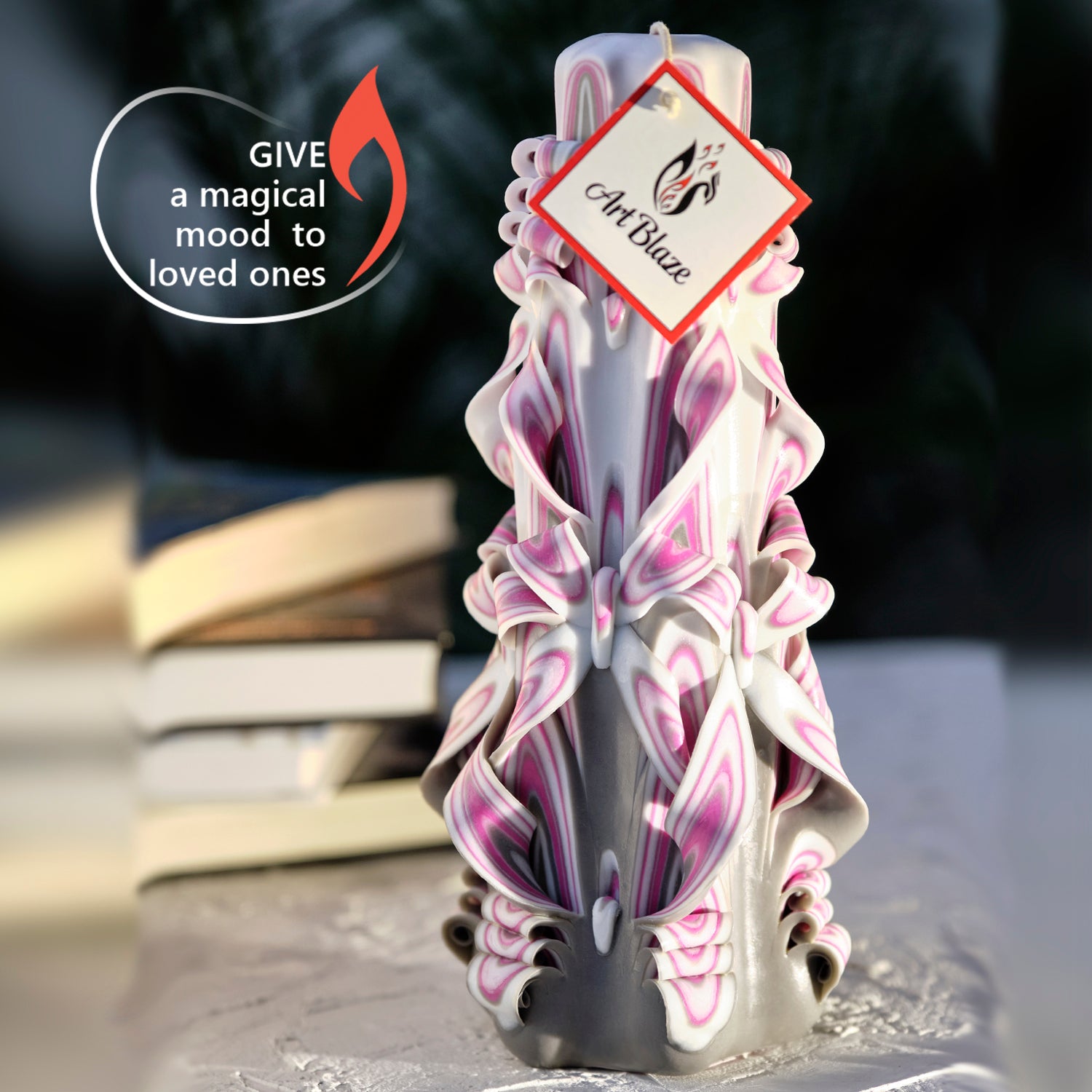 Carved candle "Crimson Haze" large