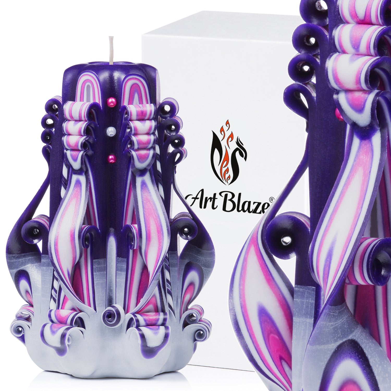 Carved Candle "Lilac Sunset" small
