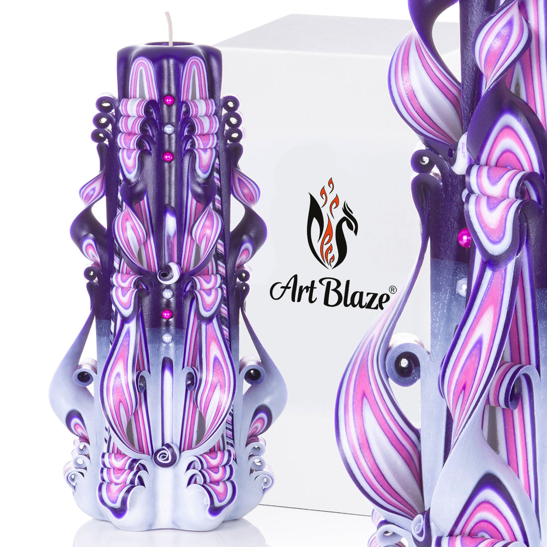 Carved candle "Lilac Sunset" large