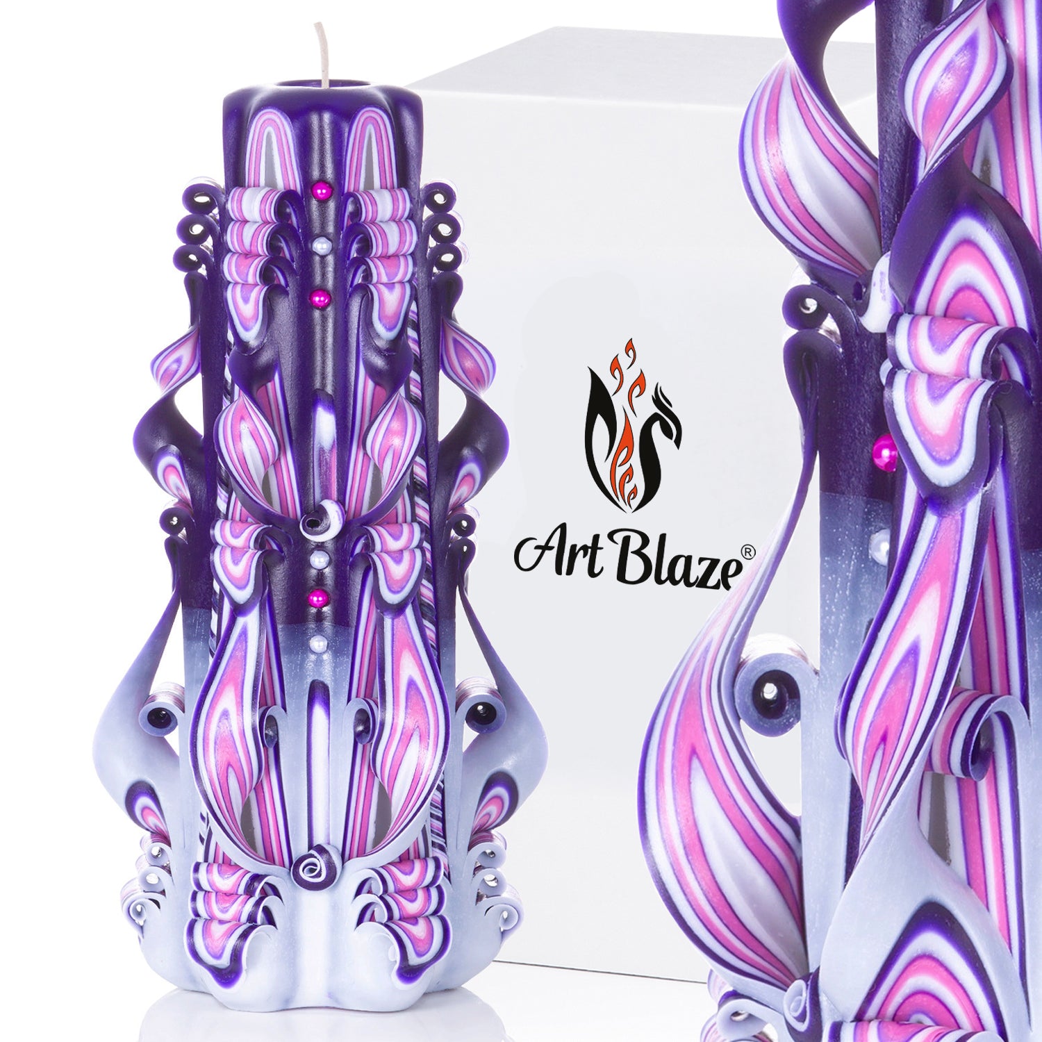 Carved candle "Lilac Sunset" large