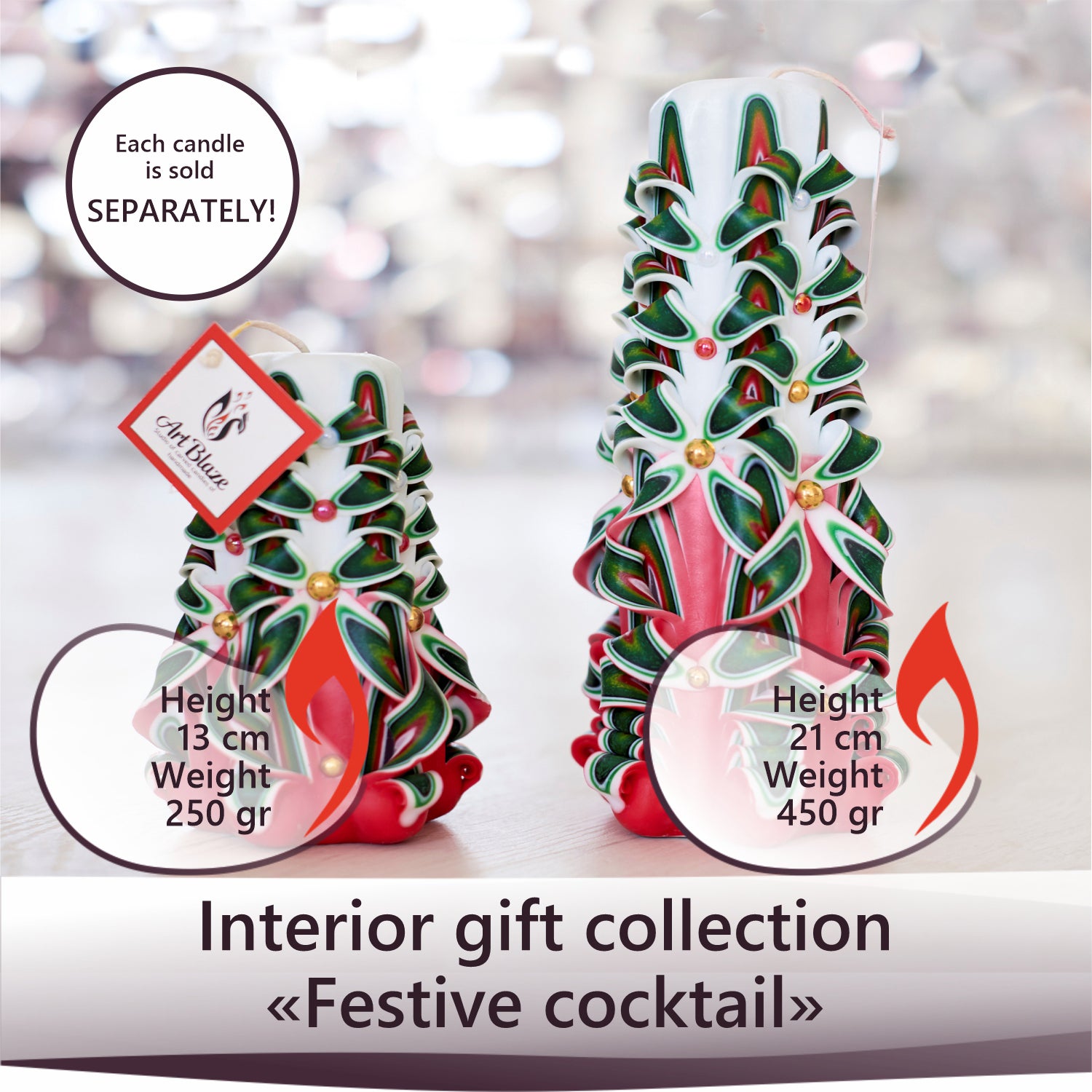 Carved Candle "Festive Cocktail" small