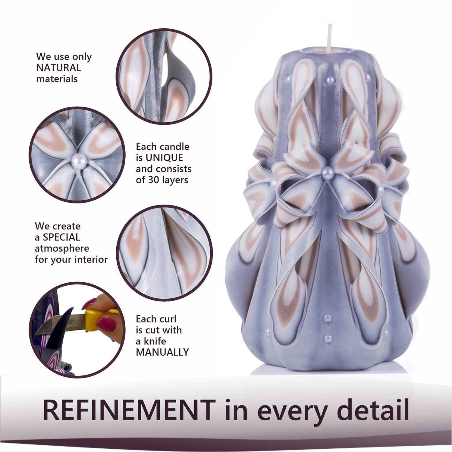 Carved candle "Delicate Lace" small