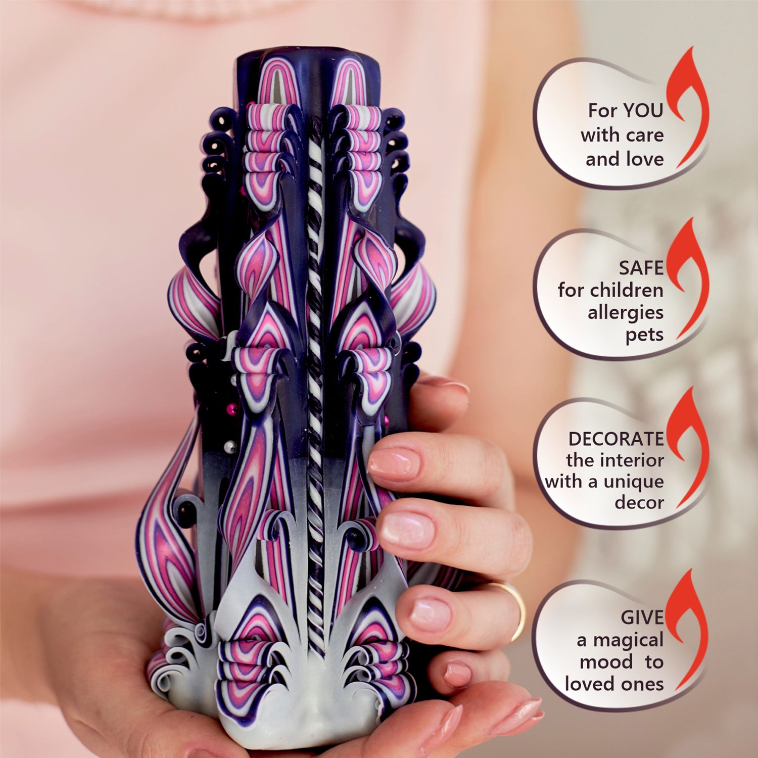 Carved candle "Lilac Sunset" large