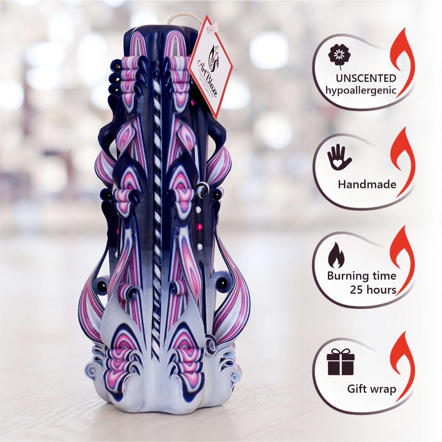 Carved candle "Lilac Sunset" large