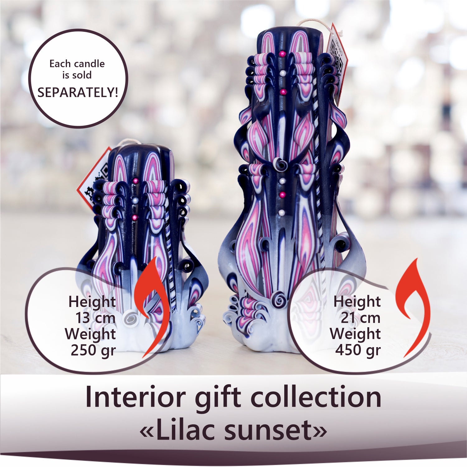 Carved candle "Lilac Sunset" large