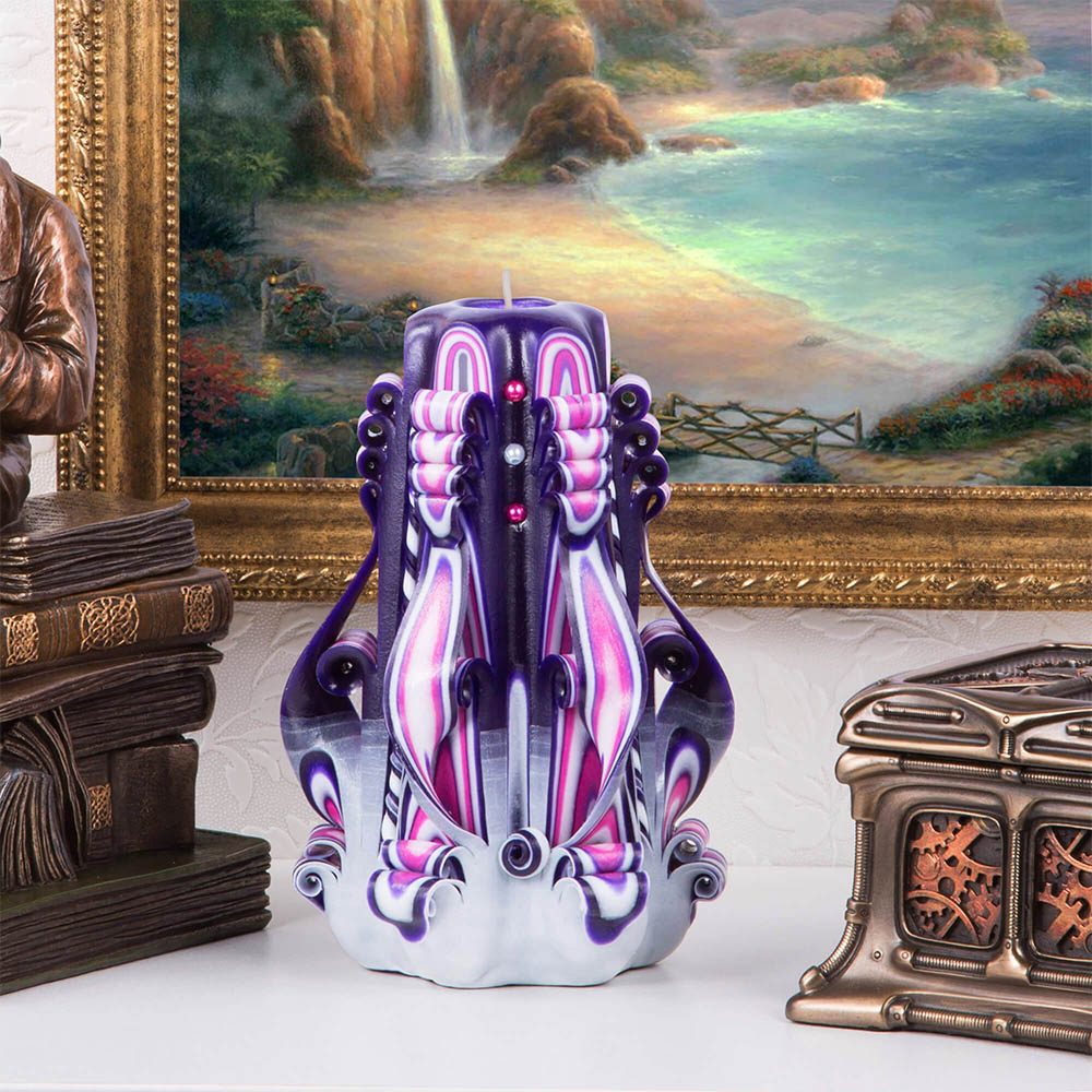 Carved Candle "Lilac Sunset" small