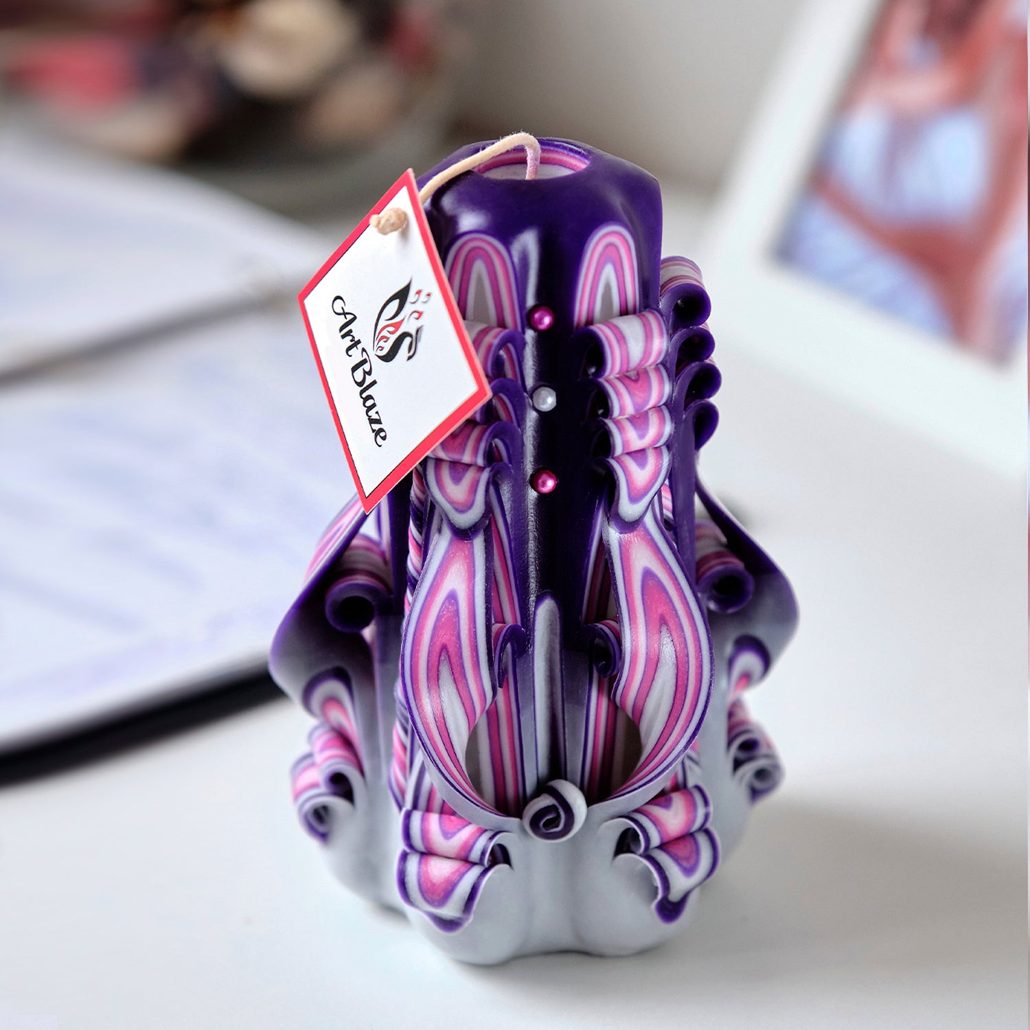 Carved Candle "Lilac Sunset" small