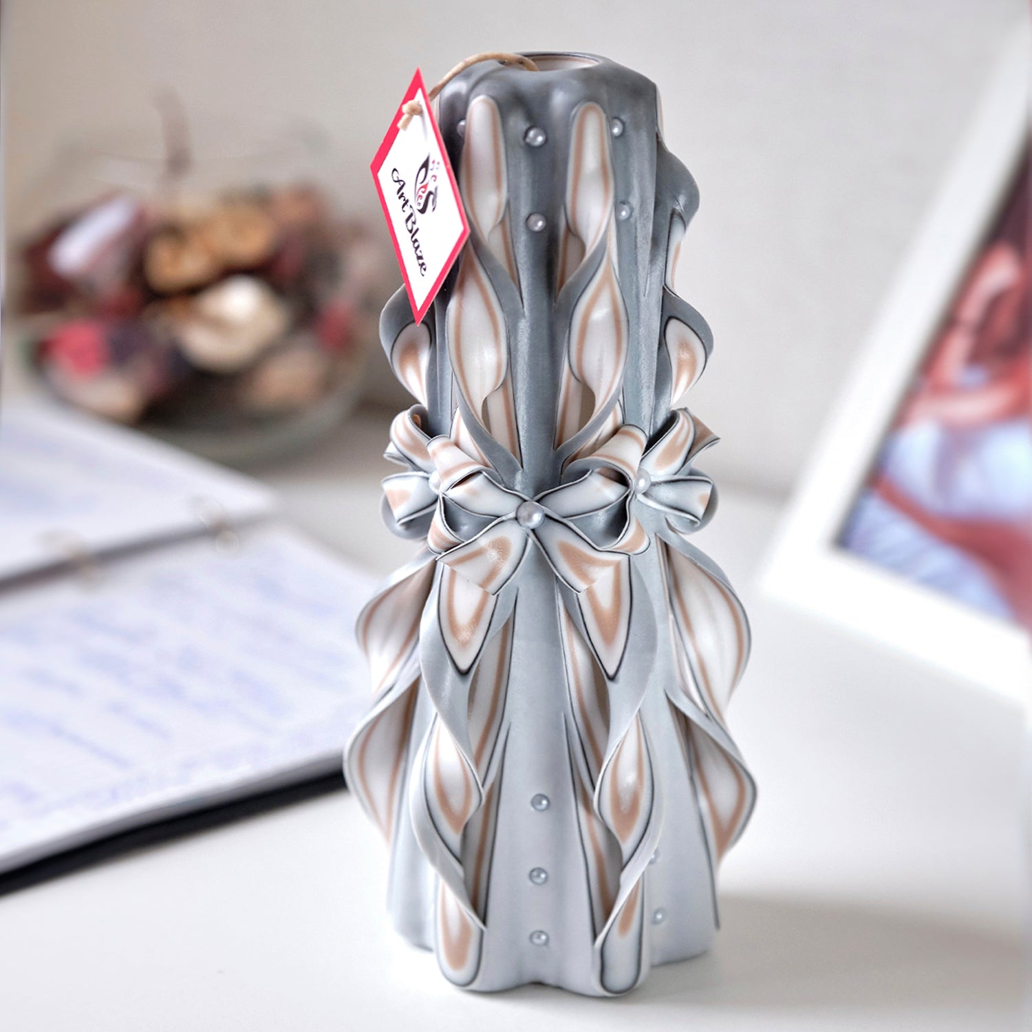Carved candle "Delicate Lace" large