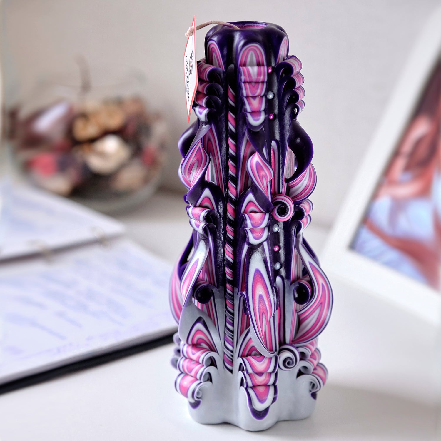 Carved candle "Lilac Sunset" large