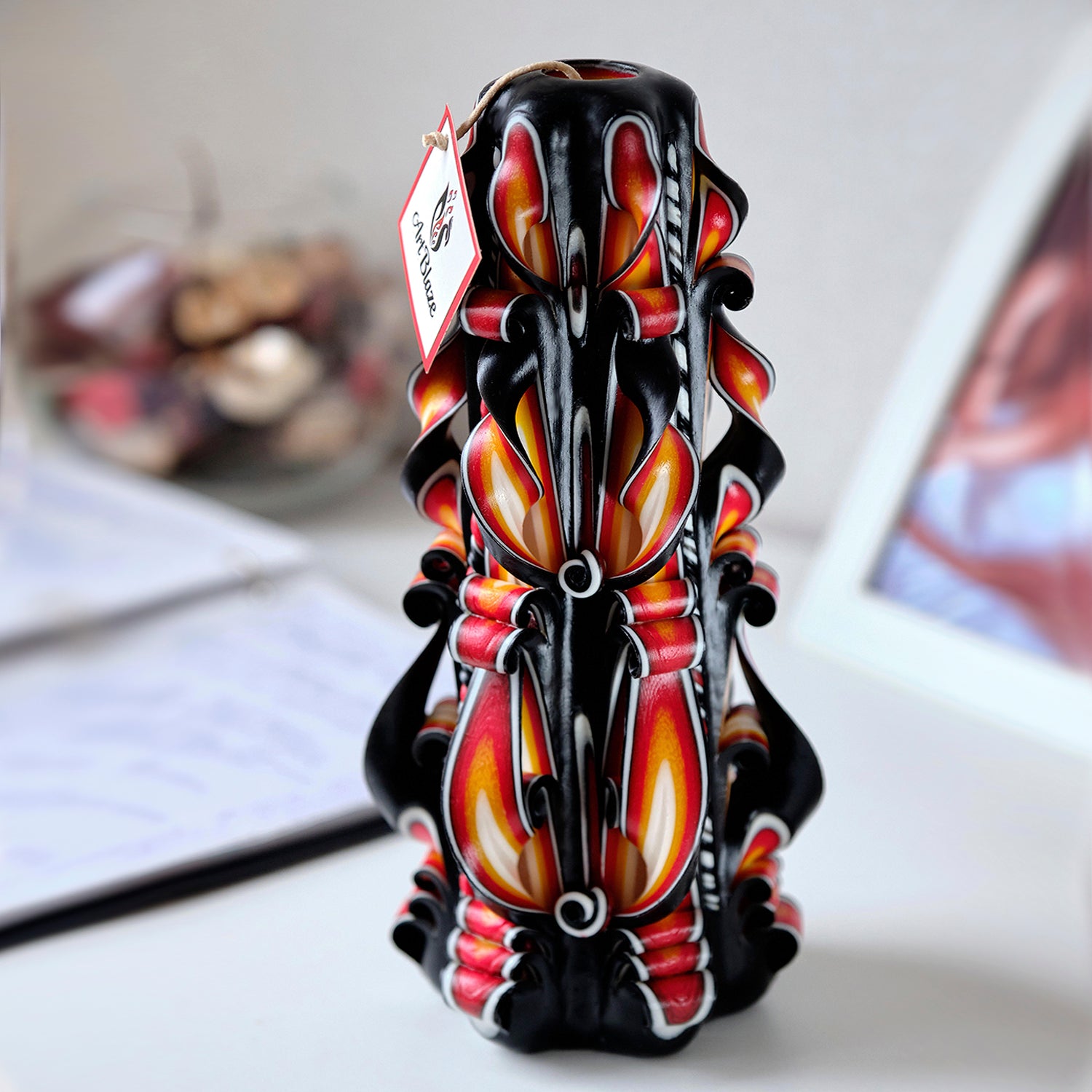 Carved candle "Amber Flame" large