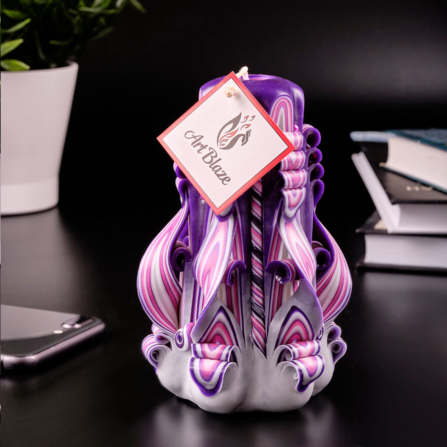 Carved Candle "Lilac Sunset" small
