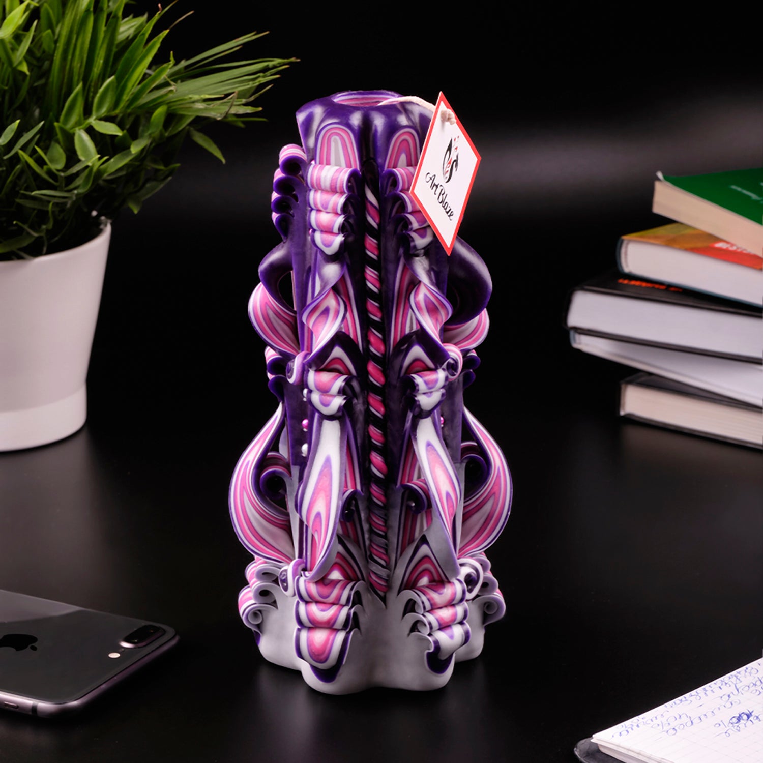 Carved candle "Lilac Sunset" large