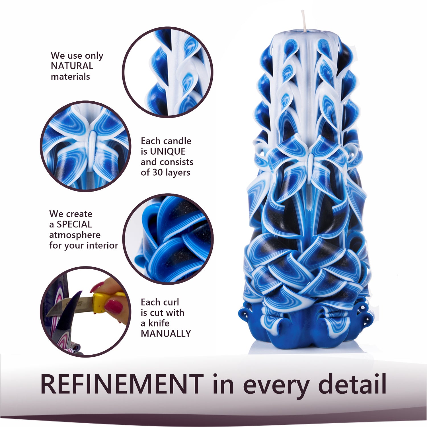 Carved candle "Sea Wave" large