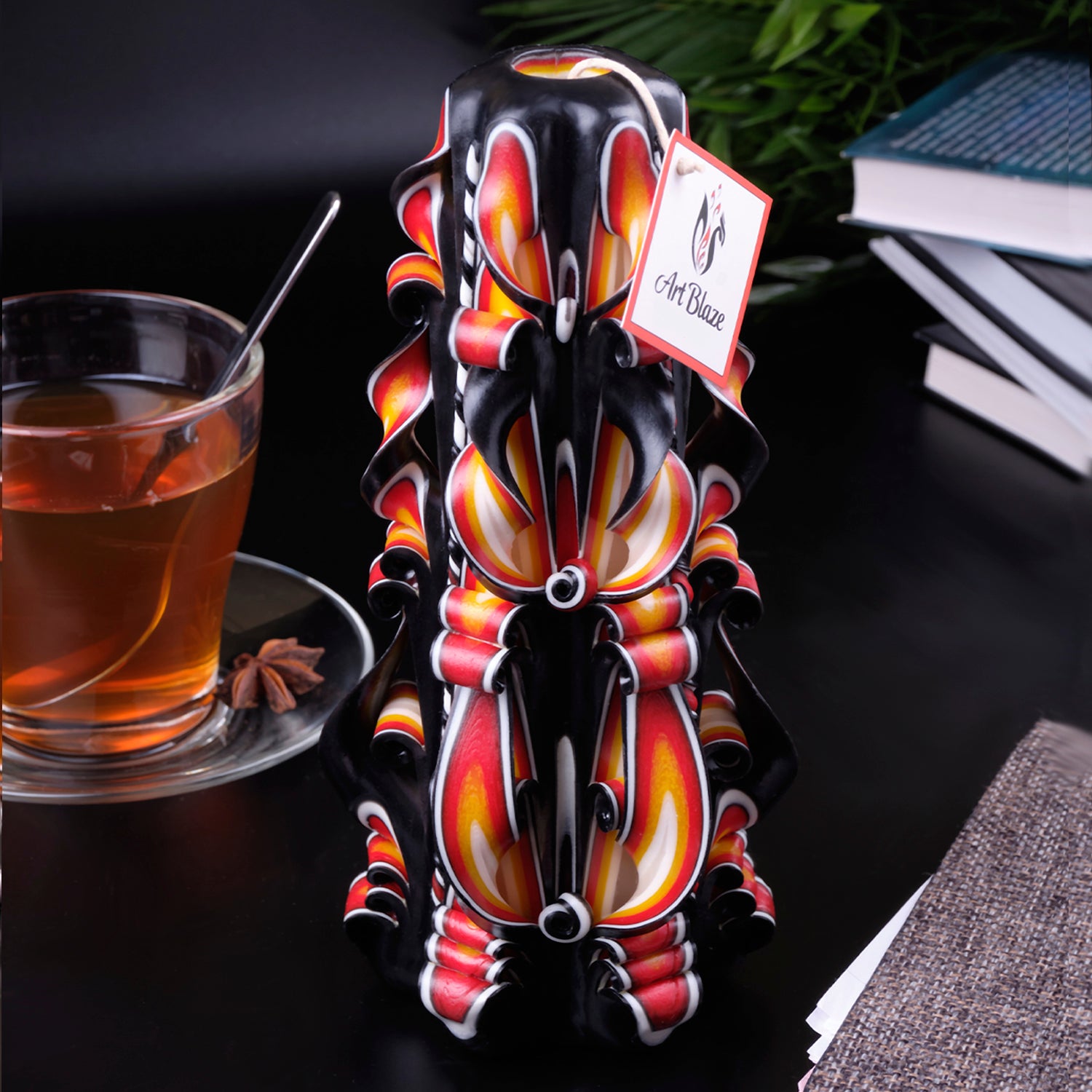 Carved candle "Amber Flame" large