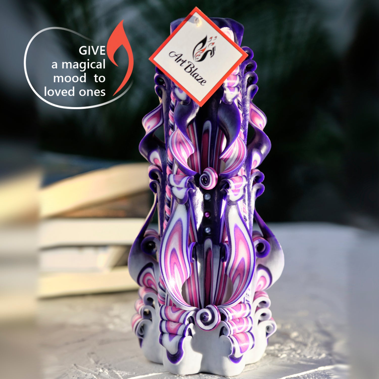 Carved candle "Lilac Sunset" large