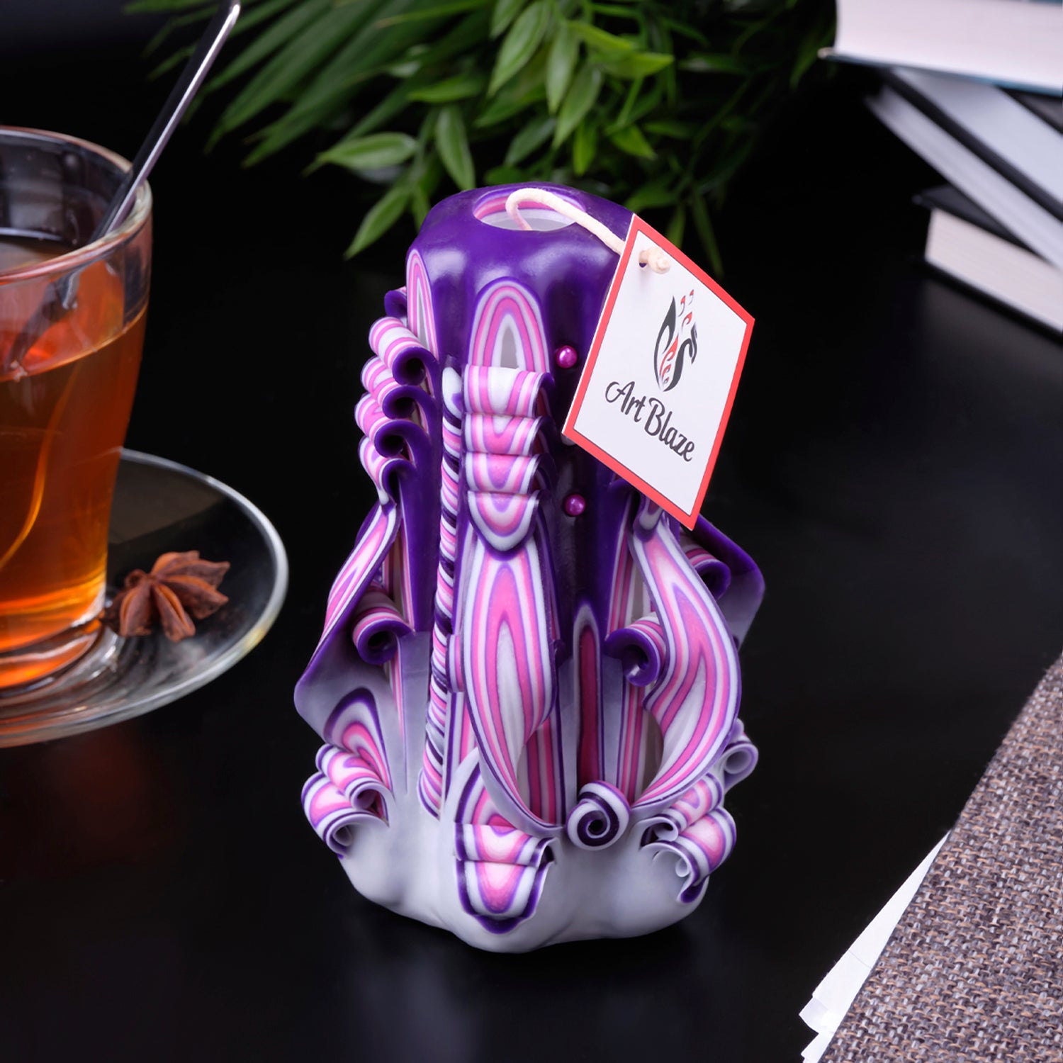 Carved Candle "Lilac Sunset" small