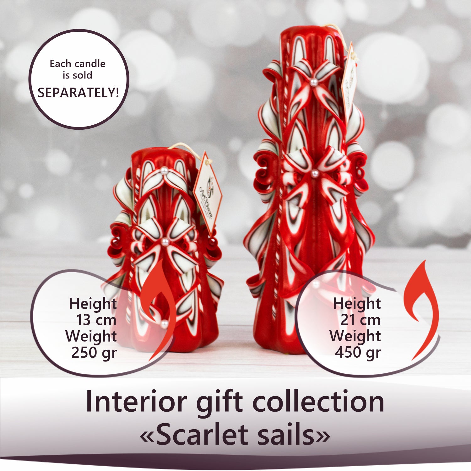 Carved candle "Scarlet Sails" large