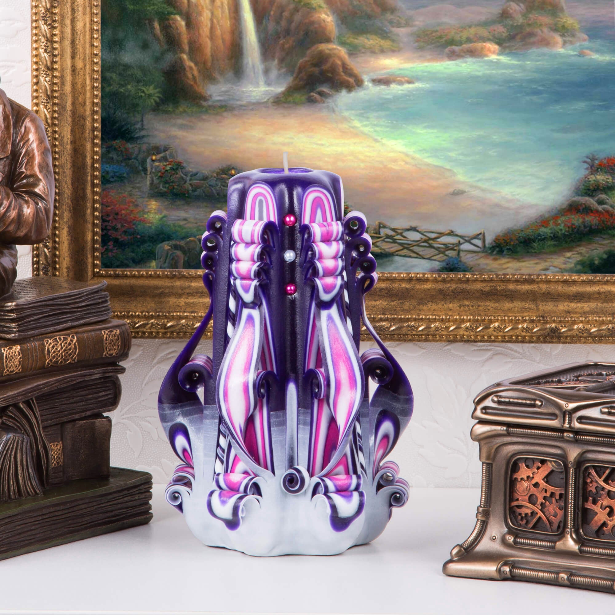 Carved candle "Lilac Sunset" large