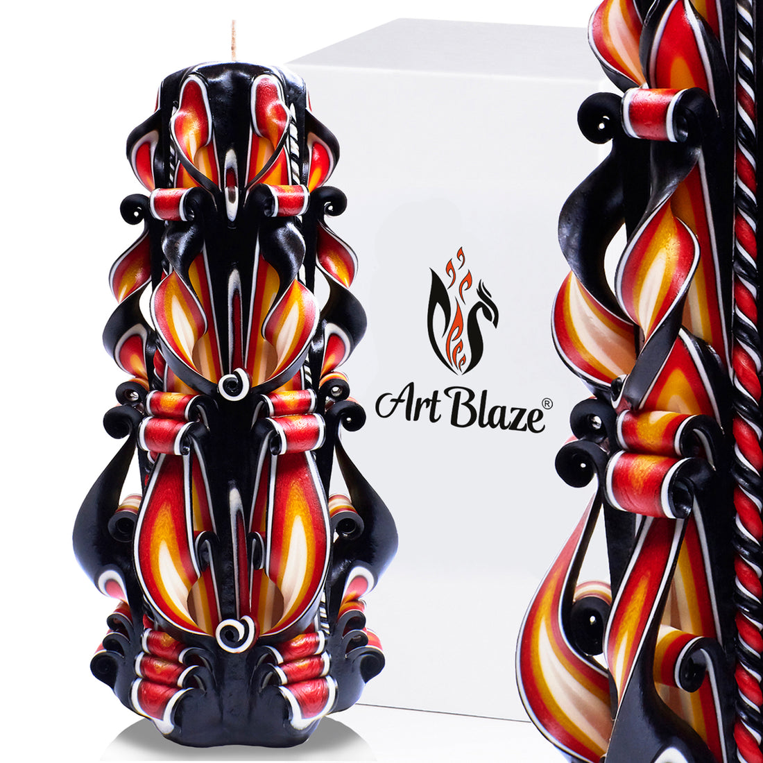 Carved candle "Amber Flame" large